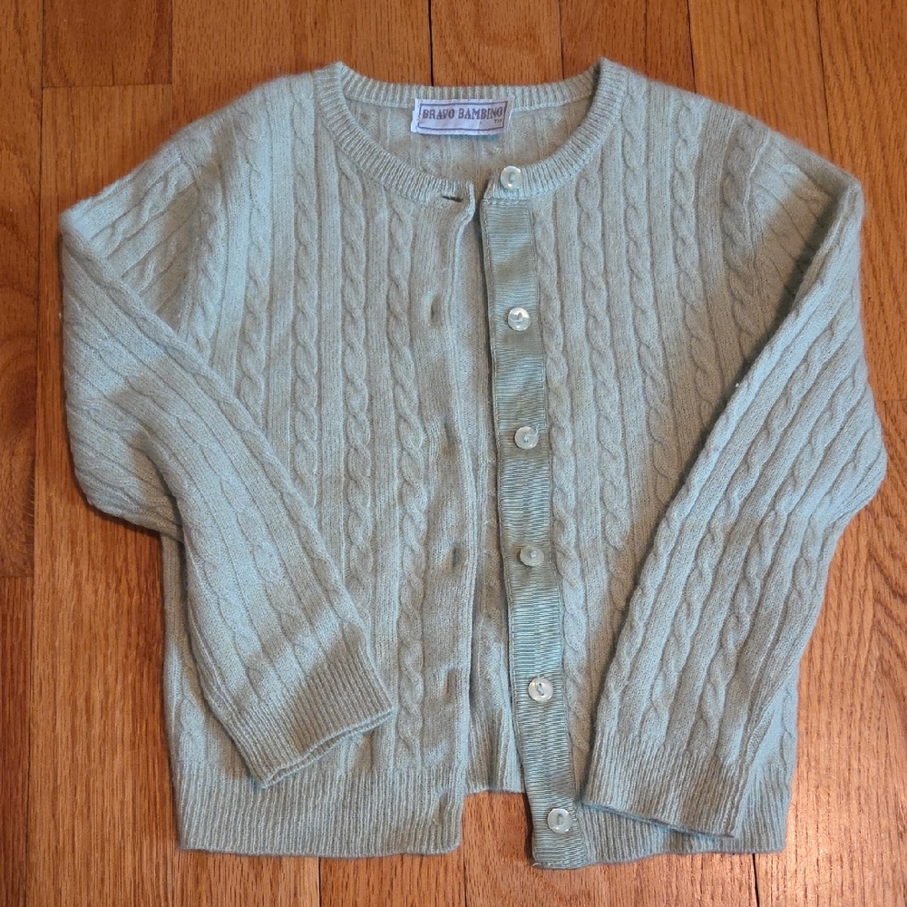 100% Cashmere Cable Knit Cardigan Sweater - Light Green
